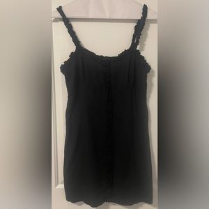Black Linen Minidress with Ruffling Details